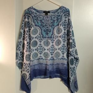 Boho Mandala Print Poncho Tunic Top
